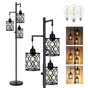 lot 9497 image: ROTTOGOON Dimmable Farmhouse Floor Lamp, Industrial Floor Lamp for Living Room with 3 X 6W LED Bulbs, 3 Light Rustic Standing Tall Lamp for Bedroom, Office, 68