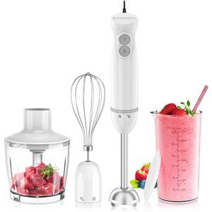 lot 9505 image: Bonsenkitchen Hand Blender, Immersion Blender with 2 Mixing Speed, 4-In-1 Stainless Steel Handheld Stick Mixer with Egg Whisk, Beaker & Chopper Bowl, for Baby Food, Soups, Smoothies, White