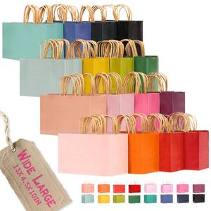 lot 9508 image: qiqee 100Pcs Wide Large Paper Gift Bags with Handles - 13x4.5x10 Kraft Small Party Bags - 16 Solid Colors