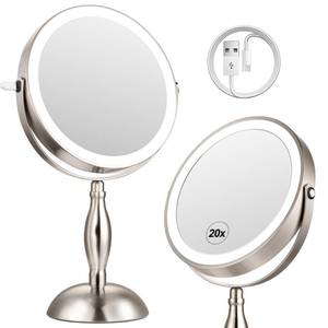 lot 9511 image: DASLAVA 20x Magnifying Mirror with Light, 5000mAh Lighted Makeup Mirror with 3 Color Modes and Adjustable Brightness, Side Charging Port & SideTouch Sensor, 360° Rotation -Brushed Nickel