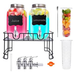 lot 9512 image: 2PCS 1 Gallon Glass Drink Dispensers for Parties, Beverage Dispenser with Stand and Spigot, Used as Lemonade Dispenser Drink Pitcher Juice Containers Water Dispensers for Party, Picnic