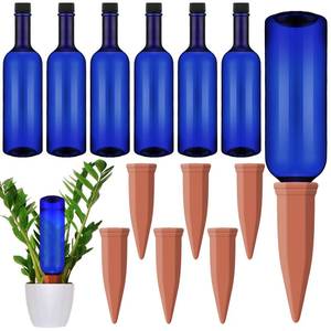 lot 9513 image: Teenyyou 12 Pcs Watering Spikes for Indoor Plants Include 6 Terracotta Self Watering Spikes Devices and 6 Pcs 26 oz Plastic Bottles Slow Release Vacation Insert Automatic(Blue)