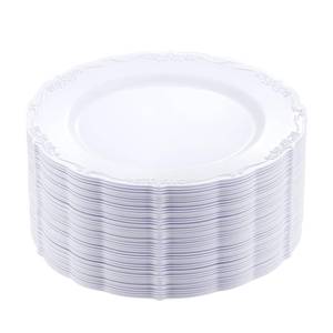 lot 9516 image: DaYammi 36PCS White Plastic Plates, Heavy Duty White Disposable Plates Premium 10inch Dinner Plates Hard Plastic Plates Disposable for Party Wedding Bridal Shower