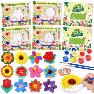 lot 9517 image: Valentines Day Cards for Kids school, 24 PACK Valentines Day Cards for Kids with Flowers Plaster Painting Kit, Valentines Day Gifts for Kids for School Classroom Exchange, Valentines Party Favors