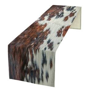 lot 10216 image: Cow Skin Print Table Runner, Rustic Cottage Country Farm Animal Fur Skin Western Style Brown Cowhide Print Dinner Runner for Home Kitchen Dining Table Decoration 13x90