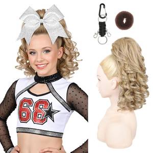 lot 10222 image: SEIKEA Cheer Ponytail Hair Piece, 14 Curly Cheerleader Hairpiece Ponytail Extension for Cheerleader Competition, Dance Blonde