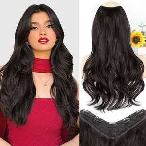 lot 10251 image: ALXNAN Clip in Hair Extensions,Natural Black Long Wavy Hair Extensions Soft Synthetic Thick Hairpieces for Women 20 Inch