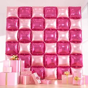 lot 12263 image: 36pcs Hot Pink Square Foil Balloons Wall Backdrop, Double Sided Magenta Mylar Balloons Tunnel for Anniversary Bachelorette Wedding Proposal Birthday Valentines Day Pink Party Decorations