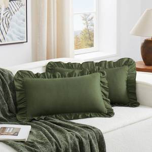 lot 12306 image: KKJIAF Olive Green Lumbar Pillow Covers 12x20 Inch Set of 2, Microfiber Ruffled Pillow Shams, Ruffle Sham Pillow Covers Lumbar Pillow Case for Couch Bed Livingroom