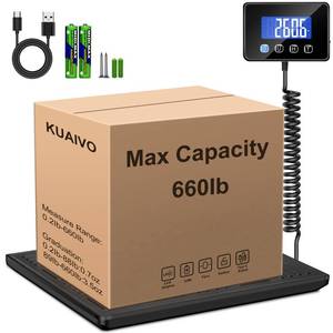lot 13878 image: KUAIVO Shipping Scale, 660lbs Heavy Duty Digital Luggage Scale for Packages, 0.35oz High Accurate Postage Scale for Small Business, Warehouse, Home Use, Battery & Charging Cable Include