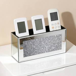 lot 13884 image: Poayewly Mirrored Remote Control Holder - Remote Holder Wall Mount with Sparkling Crush Diamond for Living Room & Bedroom, Phone TV Remote Organizer Storage D�cor, Silver