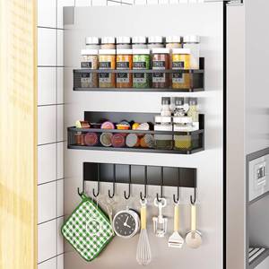 lot 13887 image: Aufworld Magnetic Spice Rack for Refrigerator, 3 Pack Magnetic Shelf, Moveable Fridge Organizer with 8-Hook Rack, Seasoning Organizer for Kitchen