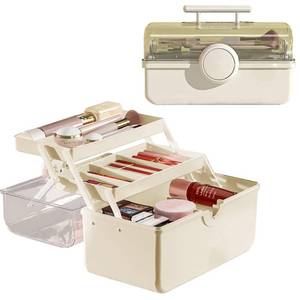 lot 13896 image: WMM Makeup Storage Organizer, Large Capacity Makeup Organizer with Transparent Visual Cover, Handle 3 Layers Portable Cosmetic Storage Box Easily Organize Your Cosmetics, Jewelry and Hair Accessories