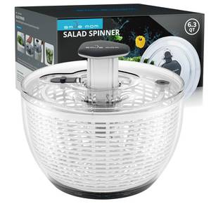 lot 13906 image: Smile mom Salad Spinner Large Lettuce Spinner Kitchen Gadgets, Large Salad Spinner Vegetable Washer, High Efficiency for Kitchen Washing & Drying Leafy Vegetables, One-Handed Easy Press 6.3 Qt White