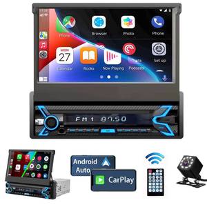 lot 13909 image: Naifay Single Din Car Stereo Compatible with Apple Carplay & Android Auto, 7inch Flip Out Touchscreen Car Radio with Bluetooth Foldable Car Audio Receivers, Mirror LinkCameraFMUSBAUXTFSubwoofer