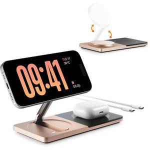 lot 14006 image: Wireless Charging Station for iPhone & AirPods Foldable Charger Stand with MagSafe, 2-in-1 Magnetic Charger Stand for iPhone 12-15 & iPhone 16 & AirPods (No AC Adapter)