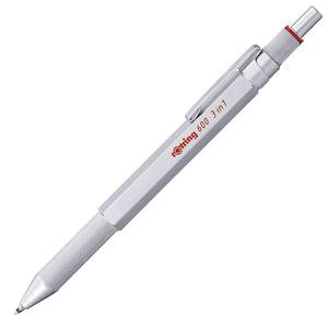 lot 14010 image: Rotring 600 3-in-1 Multicolor Pen and Mechanical Pencil, Switches Between 2 Ballpoint Pen Fine Point Tips (Black and Red Ink) and 1 Mechanical Pencil Tip (0.5mm Lead), Silver Barrel