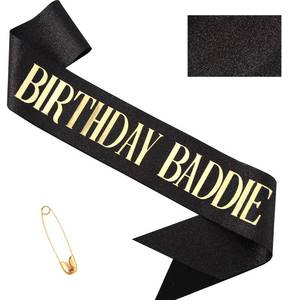 lot 14016 image: Birthday Baddie Sash, Black Glitter Birthday Sash for Women Men Girls, Gold Foil Funny BirthdaySash Decorations Party Favors Accessories Supplies (Gold)