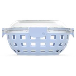 lot 14484 image: Ello DuraGlass Food Storage Glass Lunch Bowl Container - Meal Prep Container with Silicone Sleeve and Airtight Lid, 5 Cup, Blue