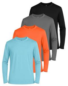 lot 14486 image: Real Essentials 4 Pack Boys Mesh Long Sleeve Athletic T-Shirt - Kids Teens Youth Active Tees Running Tops- Set 4,S, 6-7