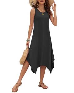 lot 14487 image: AUSELILY Womens Summer Dresses 2026 Casual Sleeveless Sundress Asymmetrical Hem Midi Tank Beach Dress with Pockets Black XL