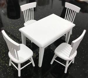 lot 14494 image: SXFSE Dollhouse Decoration Accessories, 112 Dollhouse Miniature Furniture Wooden White Dining Table Chair Model Set