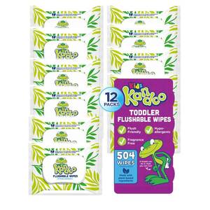 lot 15667 image: Flushable Wipes for Baby and Kids by Kandoo, Sensitive and Unscented Formula, Hypoallergenic Potty Training Wet Cleansing Cloths, 42 Count, Pack of 12