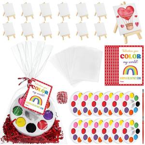 lot 15668 image: Wonderjune 74 Pcs Valentines Gift Mini Painting Set - Watercolor Paints with Valentines Cards Easel, 8 Colors Watercolor Paints for Valentine Party Favor Exchange Gifts Art Supplies