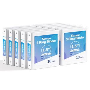 lot 15670 image: SUNEE 3 Ring Binders 1.5 Inch 10 Pack, Clear View Binders Three Ring PVC-Free (Fit 8.5x11 Inches) for School or Office Supplies, White