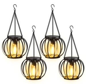 lot 15675 image: KOOPER Solar Lanterns Outdoor Waterproof, 4 Pack Upgraded Metal Hanging Solar Lights Outdoor Lanterns, Brighter Auto OnOff Outdoor Hanging Lantern for Yard Patio Pathway Porch Garden Decor