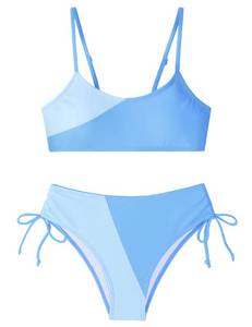lot 16342 image: FoWear Girls Swimsuits Bikini Set 2 Pieces Color Block Bikini with Adjustable Shoulder Strap Girls Swimsuits Size 10-12