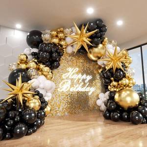 lot 16345 image: ADOINBY Black and Gold Balloon Garland Arch Kit, 185Pcs Explosion Star Black White Metallic Gold Confetti Latex Balloons for Birthday Anniversary Wedding Engagements Baby Shower Party Decorations