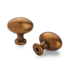 lot 16357 image: HARPOON 10 Pack Antique Brass Cabinet Knobs, 1.4 Oval Drawer Knobs, Zinc Alloy Vintage Kitchen Cabinet Hardware for Dresser and Cupboard