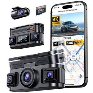 lot 16361 image: KEYROO 360° View 4K 4 Channel Dash Cam Front and Rear Inside Left Right, Built-in GPS, 5.8GHz WiFi, Car Dash Camera for Cars with App Connect, Support Parking Mode, G-Sensor, Free 128GB Card