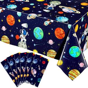 lot 16362 image: Oudain 6 Pcs Space Tablecloth Decorations Plastic Galaxy Table Cloth Space Theme Birthday Party Supplies for Boy Spaceship Planet Astronaut Rockets Disposable Table Covers, 54 x 108 Inch