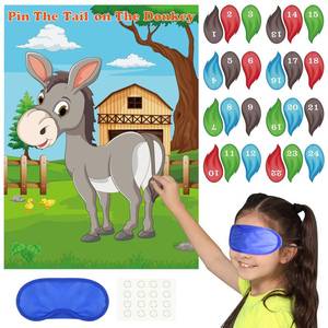 lot 16364 image: PLULON Pin The Tail on The Donkey Party Game for Kids, Donkey Themed Animal Birthday Party Games Donkey Poster with Tail Stickers for Kids Farm Animal Donkey Party Favors Home Wall Decorations