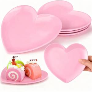 lot 16369 image: Nuogo 4 Pcs Heart Shaped Dinner Plates 6.8 Serving Tray Melamine Heart Shaped Plates for Dessert, Appetizer, Salad, Dishwasher Safe (Pink)