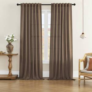 lot 16457 image: DONREN Brown Linen Sheer Curtains and Drapes 96 inches Long, Rod Pocket & Back Tab Semitransparent with Light Through Window Treatments for Sliding Glass Door & Living Room, 60 W, Set of 2