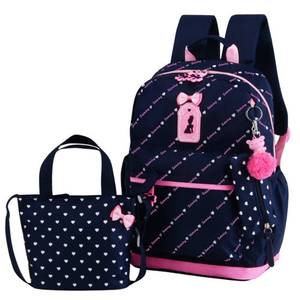 lot 16461 image: VIDOSCLA 3Pcs Heart Printing Backpack Sets Bowknot Primary Schoolbag Travel Daypack Shoulder Bag Girls Rucksack knapsack