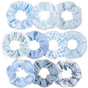 lot 16463 image: Yuxung 10 Pcs Hair Scrunchies for Women Satin Silk Scrunchies Fluffy Fuzzy Flower Plaid Bubble Hairties Bulk Elastic Hair Accessories Scrunchies for Teens Girls(Blue)
