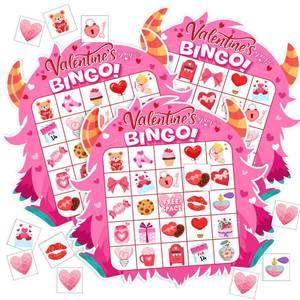 lot 16466 image: Blosssound Valentines Day Bingo Game for Kids - Monster Theme Valentines Bingo Cards for 24 Players School Classroom Activities Fun Valentine Party Favors Games for Children Teacher Supplies