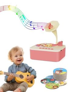 lot 16473 image: Jwatch Kids Phonograph with 96 Colorful Cards Learning Sensory Toy Ideal Entertainment for Boys and Girls Aged 3-6 Kids Phonograph Record Player (Pink)