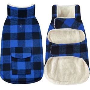 lot 18001 image: Malier Classic Plaid Fleece Dog Jacket with Pocket - Windproof Warm Coat Vest for Small to Large Dogs (Blue, Large)