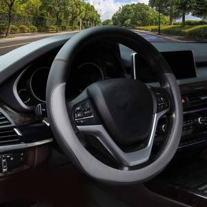 lot 18007 image: Valleycomfy Microfiber Leather Steering Wheel Covers Universal 15 inch (Gray)