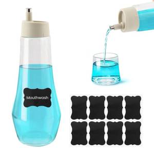 lot 18013 image: Glass Mouthwash Dispenser for Bathroom, 8.8 oz Refillable Mouthwash Container Bottle with Lid Cup, mall Clear Mouth Wash Dispenser Decanter for Countertop