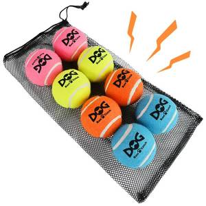 lot 18376 image: INSUM Large Squeaky Tennis Balls for Dogs - 8 Pack 3.0 Durable Non-Toxic Outdoor Dog Toys Balls with Mesh Bag, SGS Certified, Colorful Fetch Toys, Medium Large Breeds