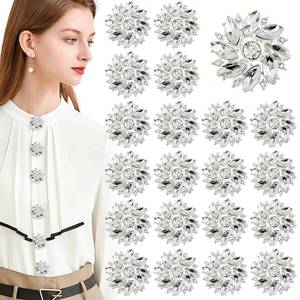 lot 18395 image: 20PCS Flower Rhinestone Buttons, Silver Snowflake Fashion Metal Crystal Button for Crafts, Jewelry Making, DIY Wedding Decorations, Clothes Bags Shoes Supplies