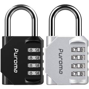 lot 18400 image: Puroma 2 Pack Combination Lock for Locker 4 Digit Outdoor Waterproof Padlock for School, Gym, Sports, Fence, Toolbox, Gate, Case, Outdoor, Hasp Storage (Silver & Black)