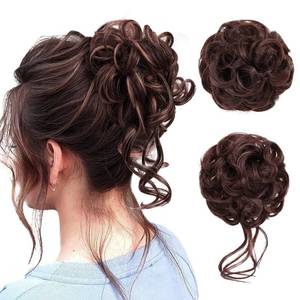 lot 18407 image: Krfapt 2 Pack Messy Bun Piece for Women - Fake Hair Scrunchie & Bun Extensions, No-Slip Elastic Ties for Instant Updo, Wavy Curly Scrunchies for ThinThick Hair (2pcs-Light Wine Brown)