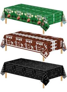 lot 18409 image: NatNarr 3 Pack Plastic Football Tablecloth, Superbowl Party Decorations 54 x 108 Inch Plastic Table Cloth for Rectangle Tables Disposable Touchdown Table Cover for Football Theme Party Games Decor
